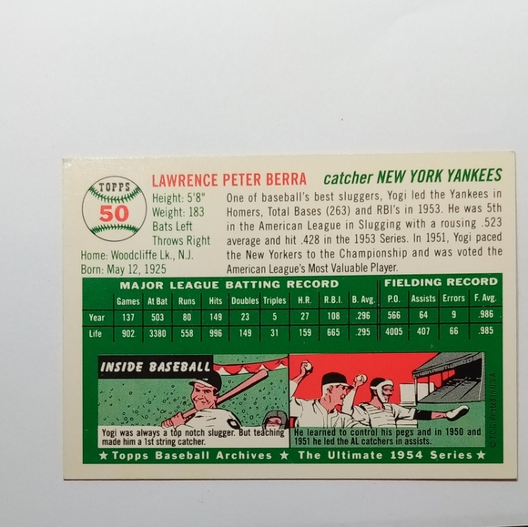 1994 Topps Baseball Archives 1954 Series #50 Yogi Berra Collector Trading Card - Picture 2 of 5